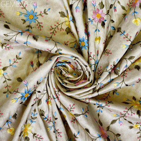 Beige Floral Indian Embroidered Fabric by the yard Sewing DIY Crafting Embroidery Wedding Dress Theatrical Costumes Waistcoat Cushion Cover