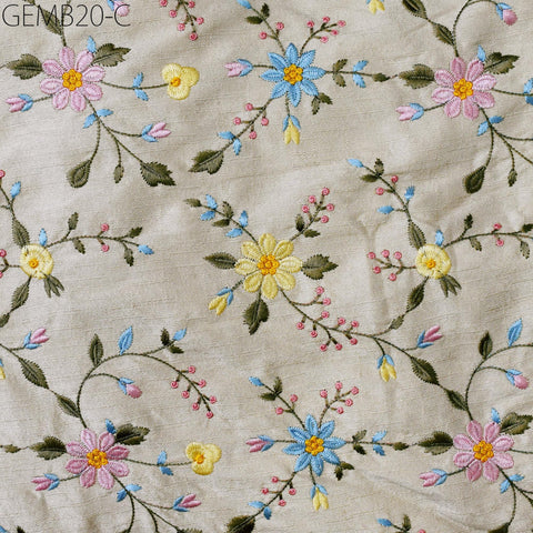 Beige Floral Indian Embroidered Fabric by the yard Sewing DIY Crafting Embroidery Wedding Dress Theatrical Costumes Waistcoat Cushion Cover