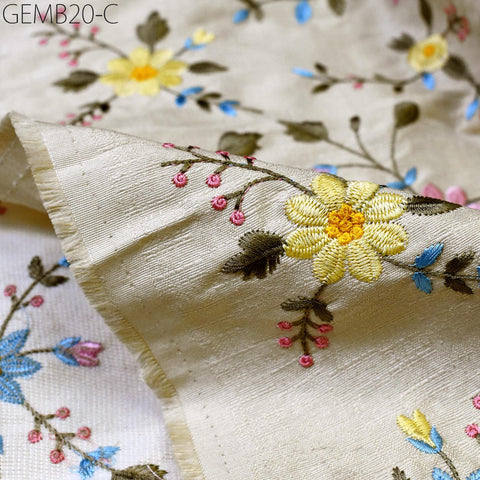Beige Floral Indian Embroidered Fabric by the yard Sewing DIY Crafting Embroidery Wedding Dress Theatrical Costumes Waistcoat Cushion Cover