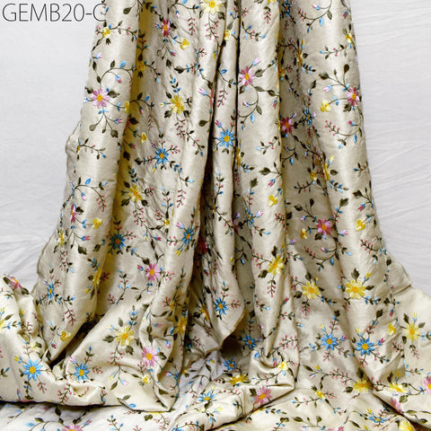 Beige Floral Indian Embroidered Fabric by the yard Sewing DIY Crafting Embroidery Wedding Dress Theatrical Costumes Waistcoat Cushion Cover