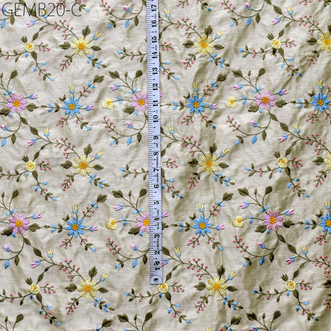 Beige Floral Indian Embroidered Fabric by the yard Sewing DIY Crafting Embroidery Wedding Dress Theatrical Costumes Waistcoat Cushion Cover