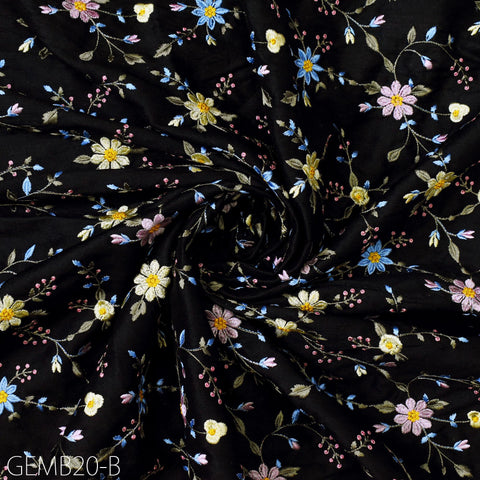 Black Indian Embroidered by the yard Fabric Sewing DIY Crafting Embroidery Wedding Dresses Costumes Dolls Bags Cushion Covers Table Runners