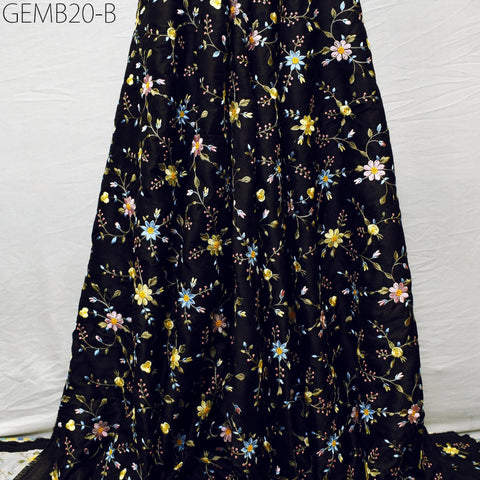 Black Indian Embroidered by the yard Fabric Sewing DIY Crafting Embroidery Wedding Dresses Costumes Dolls Bags Cushion Covers Table Runners
