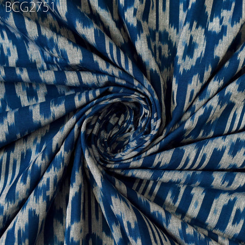 Blue Indian Ikat Cotton Fabric by the yard 2/60 Handwoven Kids Summer Dresses Handloom Home Decor Quilting Crafting Sewing Drapery Curtains