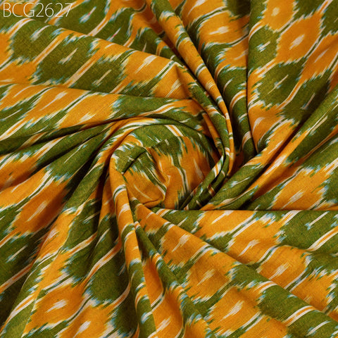 Green Ikat Cotton Fabric Yardage Handloom Fabric Sold By Yard Summer Dress Material Home Decor Yarn Dyed Remnant Quilting Table Runners