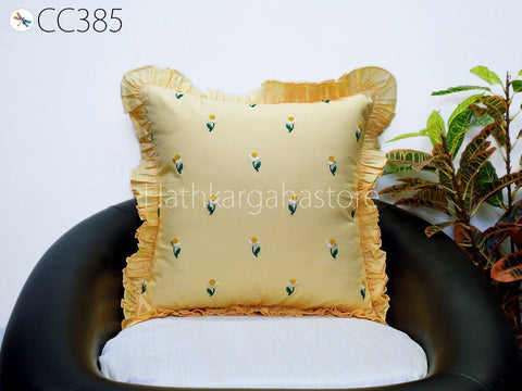 Fawn Embroidered Frill Throw Pillow Sham Cushion Cover Handmade Embroidery Decorative Pillowcase House Warming Bridal Shower Home Decor