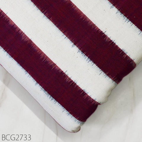 Indian Maroon Ikat Cotton Fabric: Handwoven Yarn-Dyed, Soft Medium-Weight (1 Yard)