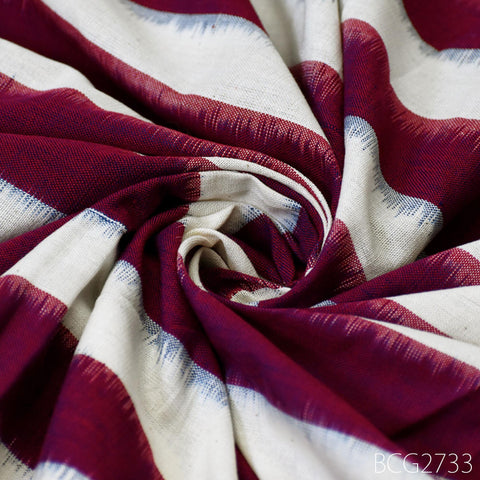 Indian Maroon Ikat Cotton Fabric: Handwoven Yarn-Dyed, Soft Medium-Weight (1 Yard)