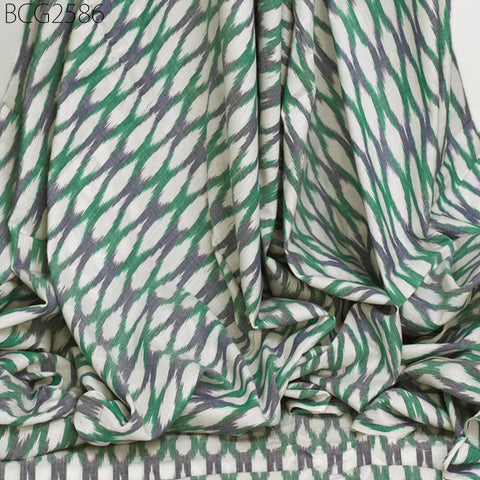 Green Indian Ikat Cotton Fabric by yard Homespun Handwoven Cushion Covers Crafting Summer Women Pajamas Kids Shorts Sewing Kitchen Curtains