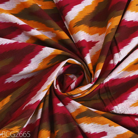 Brown Ikat Handloom Cotton Fabric Yardage: Upholstery, Home Decor, Sewing (120gsm)