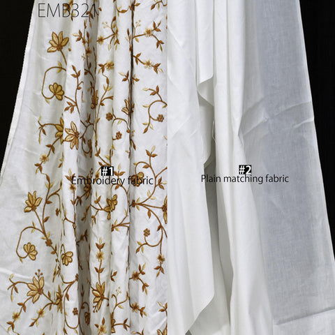 Embroidered Cotton Fabric by the Yard Indian Embroidery Sewing DIY Crafting Summer Women Kids Dresses Costumes Doll Bag Home Decor Curtain