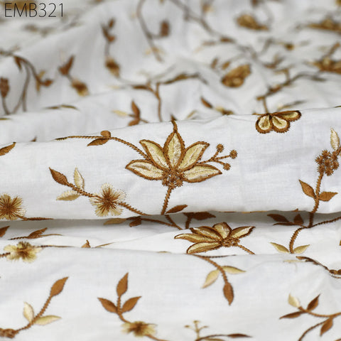 Embroidered Cotton Fabric by the Yard Indian Embroidery Sewing DIY Crafting Summer Women Kids Dresses Costumes Doll Bag Home Decor Curtain