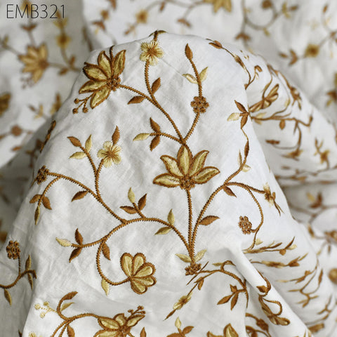 Embroidered Cotton Fabric by the Yard Indian Embroidery Sewing DIY Crafting Summer Women Kids Dresses Costumes Doll Bag Home Decor Curtain