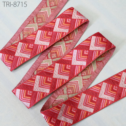9 Yard Red 5cm Embroidery Ribbon Trim Indian Sari Border Embroidered Crafting Sewing Costumes Tablecloth Lampshades making Home Decor Trim