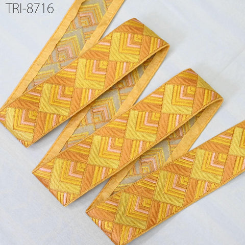 9 Yard Yellow 5cm Embroidery Border Embroidered Fabric Trim Gift Wrapping Saree Ribbon DIY Crafting Christmas Decoration Embellishment Trim