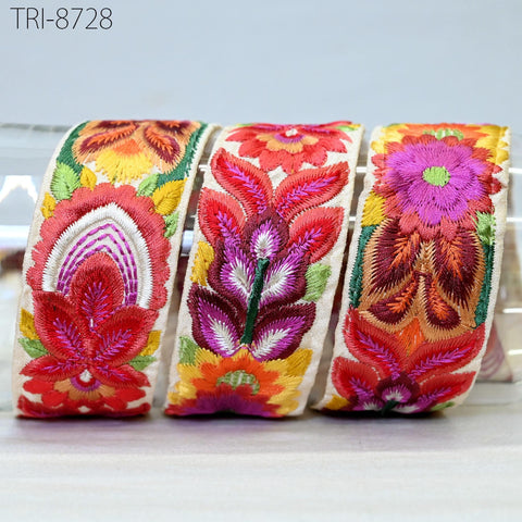 9 Yard Red 4cm Sari Border Embroidery Trim Embroidered Saree Ribbon Indian Embellish Sewing Crafting Costumes Headband Dog Collar Tote Bags