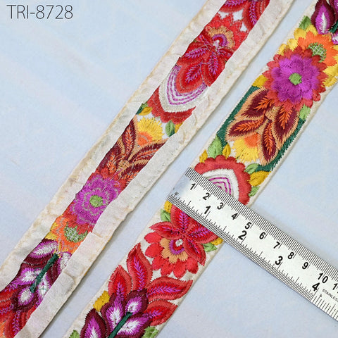 9 Yard Red 4cm Sari Border Embroidery Trim Embroidered Saree Ribbon Indian Embellish Sewing Crafting Costumes Headband Dog Collar Tote Bags