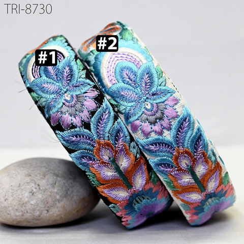 9 Yard Blue 4cm Embroidery Trims Embellishment Embroidered Saree Ribbon Costumes Border Crafting Sewing Beach Bags Tote Pouche Wall Hanging