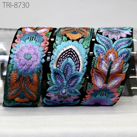 9 Yard Blue 4cm Embroidery Trims Embellishment Embroidered Saree Ribbon Costumes Border Crafting Sewing Beach Bags Tote Pouche Wall Hanging