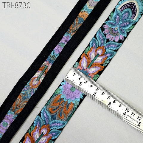 9 Yard Blue 4cm Embroidery Trims Embellishment Embroidered Saree Ribbon Costumes Border Crafting Sewing Beach Bags Tote Pouche Wall Hanging