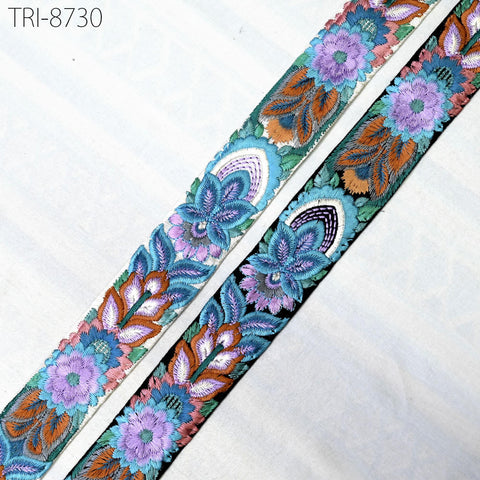 9 Yard Blue 4cm Embroidery Trims Embellishment Embroidered Saree Ribbon Costumes Border Crafting Sewing Beach Bags Tote Pouche Wall Hanging