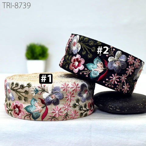9 Yard Floral 5cm Embroidery Border Ribbon Embroidered Fabric Trim Gift Wrapping Saree DIY Crafting Christmas Decoration Embellishment Trim