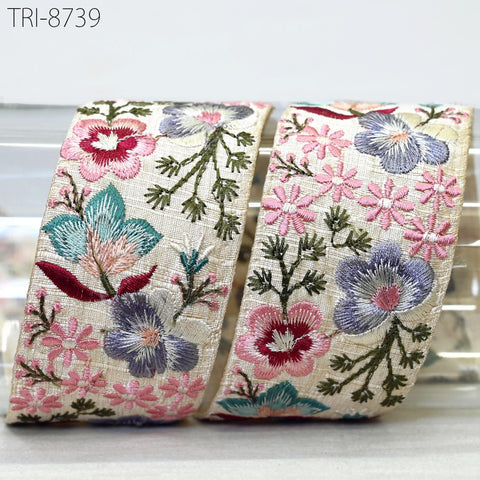 9 Yard Floral 5cm Embroidery Border Ribbon Embroidered Fabric Trim Gift Wrapping Saree DIY Crafting Christmas Decoration Embellishment Trim