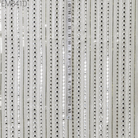 White Indian Embroidered Fabric by the Yard Georgette Embroidery Sewing Curtain DIY Crafting Summer Women Dress Material Drapery Home Decor