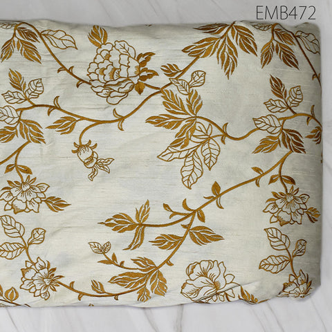 Indian Ivory Embroidered by the yard Fabric Sewing DIY Crafting Embroidery Wedding Dresses Fabric Costumes Dolls Cushion Covers Table Runner