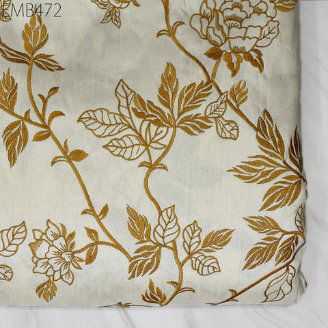 Indian Ivory Embroidered by the yard Fabric Sewing DIY Crafting Embroidery Wedding Dresses Fabric Costumes Dolls Cushion Covers Table Runner
