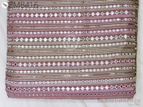 Mauve Indian Embroidered Fabric by the Yard Georgette Embroidery Sewing Curtain DIY Crafting Summer Women Dress Material Drapery Home Decor