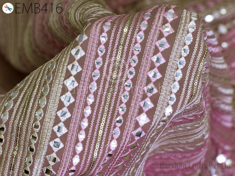 Mauve Indian Embroidered Fabric by the Yard Georgette Embroidery Sewing Curtain DIY Crafting Summer Women Dress Material Drapery Home Decor