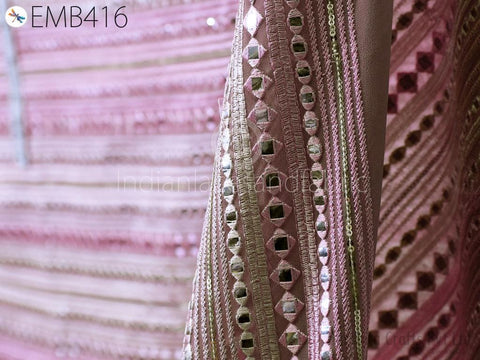 Mauve Indian Embroidered Fabric by the Yard Georgette Embroidery Sewing Curtain DIY Crafting Summer Women Dress Material Drapery Home Decor