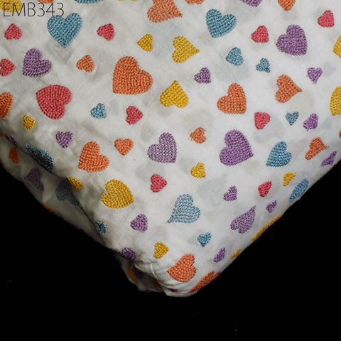 Embroidered Cotton Fabric by the Yard Indian Embroidery Sewing DIY Crafting Summer Women Kids Dresses Costumes Doll Bag Home Decor Curtain