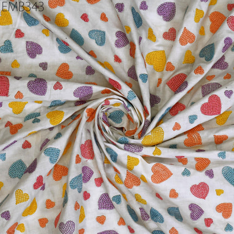 Embroidered Cotton Fabric by the Yard Indian Embroidery Sewing DIY Crafting Summer Women Kids Dresses Costumes Doll Bag Home Decor Curtain
