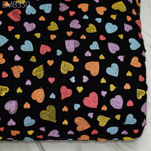 Black Embroidered Cotton Fabric by the Yard Indian Embroidery Sewing DIY Crafting Summer Women Kids Dresses Costumes Doll Bag Home Decor