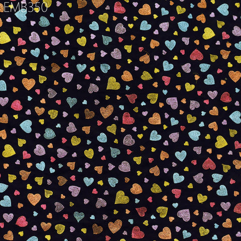 Black Embroidered Cotton Fabric by the Yard Indian Embroidery Sewing DIY Crafting Summer Women Kids Dresses Costumes Doll Bag Home Decor