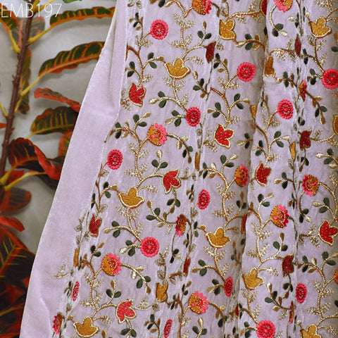 Pink Indian Embroidered Velvet Fabric by the yard Sewing DIY Crafting Wedding Dress Fabric Costumes Dolls Bags Cushion Covers Table Runners