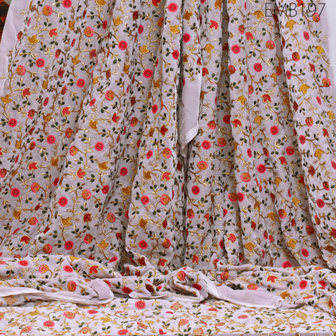 Pink Indian Embroidered Velvet Fabric by the yard Sewing DIY Crafting Wedding Dress Fabric Costumes Dolls Bags Cushion Covers Table Runners