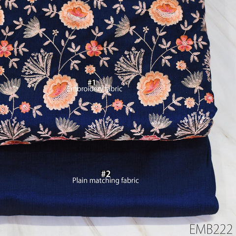 Indian Blue Embroidered Fabric by the yard Sewing DIY Crafting Embroidery Wedding Dresses Fabric Costumes Dolls Cushion Covers Table Runners