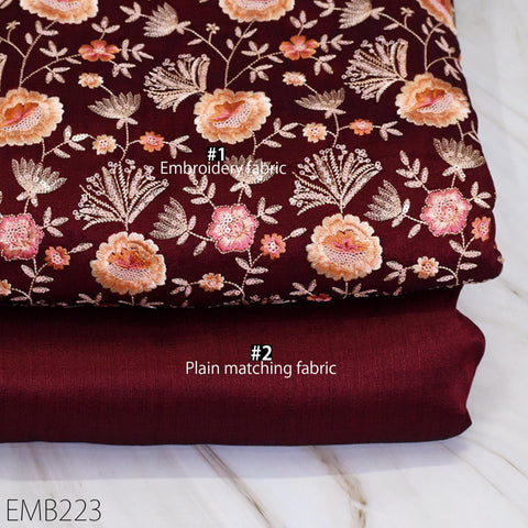 Indian Embroidered Fabric by the yard Sewing DIY Crafting Burgundy Embroidery Wedding Dresses Fabric Costumes Bags Cushion Table Runners