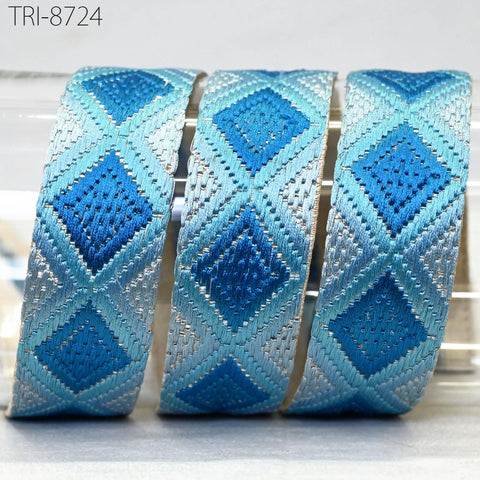 9 Yard Blue 4cm Sari Border Embroidery Trims Tapes Embroidered Saree Ribbons Embellish Sewing Costumes Crafting Hair Bands Straps Tote Bags