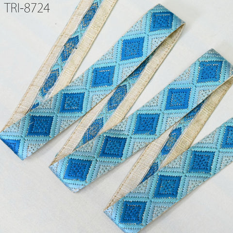 9 Yard Blue 4cm Sari Border Embroidery Trims Tapes Embroidered Saree Ribbons Embellish Sewing Costumes Crafting Hair Bands Straps Tote Bags