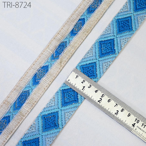 9 Yard Blue 4cm Sari Border Embroidery Trims Tapes Embroidered Saree Ribbons Embellish Sewing Costumes Crafting Hair Bands Straps Tote Bags