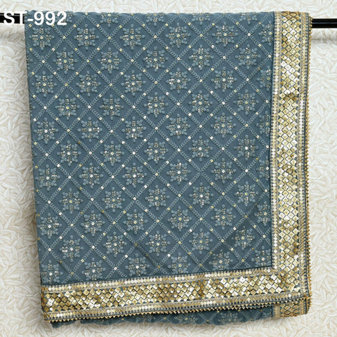 Grey Dupatta Chikankari Embroidered Georgette Stole | Gift for Women, Bridal Veil Lehenga Chunri, Festival, Ethnic Punjabi Dress 2.4 Yards