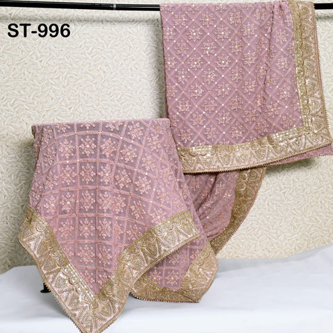 Pink Dupatta Chikankari Embroidered Georgette Stole | Gift for Women, Bridal Veil Lehenga Chunri, Festival, Ethnic Punjabi Dress 2.4 Yards