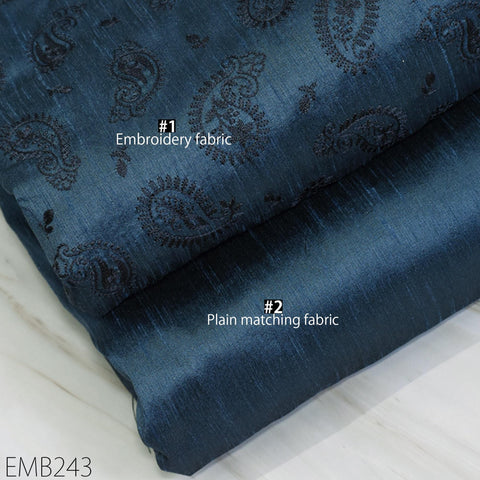Indian Embroidered Paisley Grey Dupioni Fabric by the Yard Sewing Crafting Wedding Dresses Costumes Dolls Bags Cushion Covers Table Runners