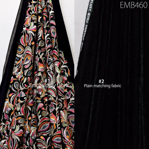 Black Indian Embroidered Velvet Fabric by the yard Sewing DIY Crafting Wedding Dress Costumes Doll Bags Cushion Covers Table Runner Quilting