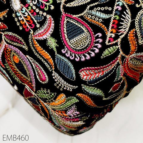 Black Indian Embroidered Velvet Fabric by the yard Sewing DIY Crafting Wedding Dress Costumes Doll Bags Cushion Covers Table Runner Quilting