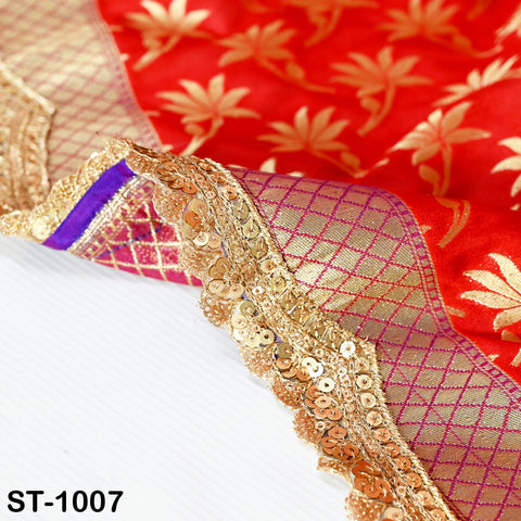 Red Dupatta Banarasi Sequin Long Brocade Dupatta Chunni Bridal Veil Wedding Lehenga Shawls Wraps Punjabi Dress Head Scarf Women Gift Wife